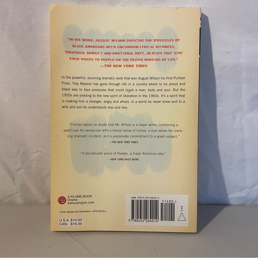 August Wilson 'Fences' Book Cover Art paper back - Picture 3 of 3